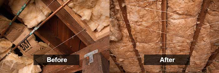 Before and after pictures of a crawl space insulation install